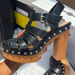Nine West Black Platform Shoes with Studded Design